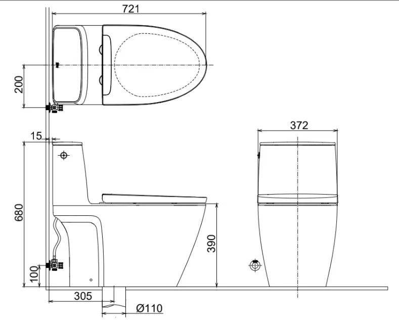 Bản vẽ kỹ thuật bồn cầu 1 khối xả tự động INAX ACT-902VN