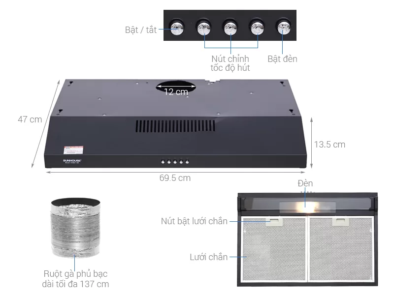 Máy hút mùi Sunhouse SHB6118B