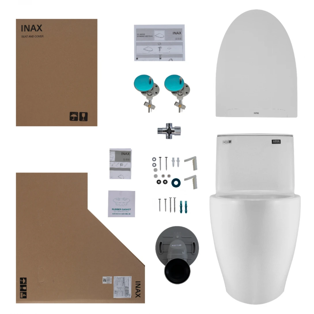 Thông tin cơ bản bồn cầu Inax AC-902VN Thuộc bộ sưu tập : S200 mới nhất của INAX Kiểu xả 2 nhấn 4.5/3 lít Kích thước: 721 x 372 x 680 mm (dài x rộng x cao) Tâm thoát : 300mm (+-5) Nắp đóng êm CF-602VS Chiều dài từ tâm lỗ gắn nắp: 465mm Có thể kết hợp với nắp điện tử, nắp rửa cơ Màu sắc: Trắng Xuất xứ: Việt Nam Tính năng bệt vệ sinh Inax AC902VN liền khối Bàn cầu sử dụng 100% lượng nước xả từ phía trên, tạo nên dòng xoáy cực mạnh rửa trôi mọi vết bẩn. Kỹ thuật xả rửa vành Rim Hygiene kiểu mới Công nghệ AQUA CERAMIC: Những vết ố vàng hay vết đọng nước không thể hình thành trên bề mặt sứ trong lòng bàn cầu, giúp người sử dụng giảm được việc vệ sinh bồn cầu thường xuyên, và giảm việc sử dụng hóa chất tẩy rửa. Công nghệ chống bám bẩn công thức độc quyền của INAX Nhật Bản, phủ lên trên bề mặt men một lớp màng và có khả năng làm tăng sức căng bề mặt của nước. Ngăn chặn các giọt nước đọng lại đẻ hạt cặn Silic trong nước không thể bám bẩn gây ra các vết ố vàng trên men sứ Nắp bệ ngồi rộng rải đường cong tuyệt hảo tạo cảm giác thoải mái. Nắp đóng êm Hệ thống hai cửa xả đẩy mạnh mẽ Bản vẽ kỹ thuật bàn cầu 1 khối Inax AC-902 VN