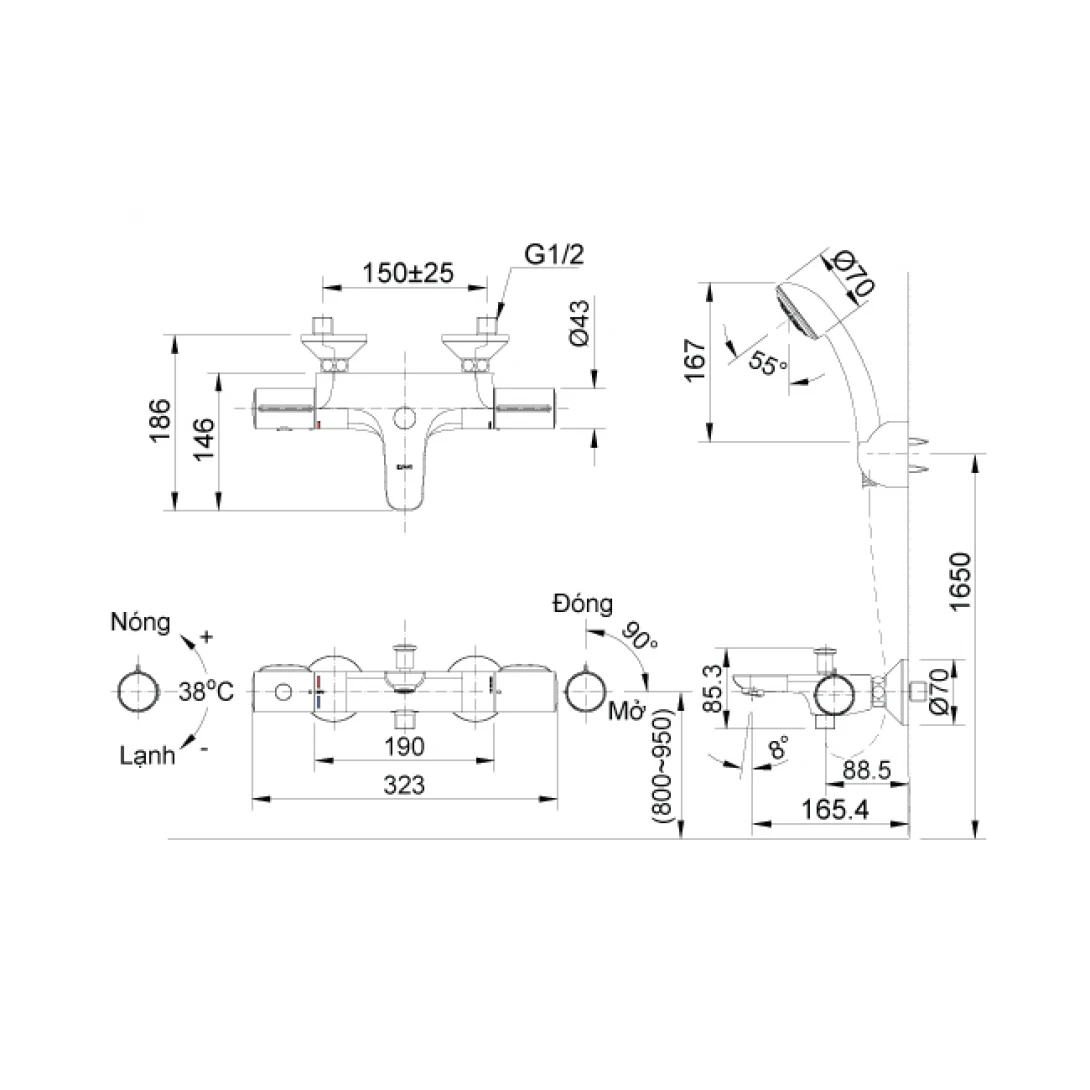 Vòi Sen Tắm Inax BFV-3413T-4C Nhiệt Độ