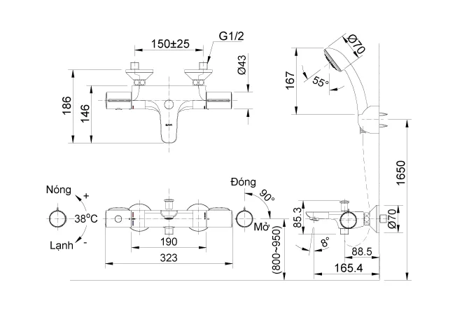 Vòi Sen Tắm Inax BFV-3413T-4C Nhiệt Độ