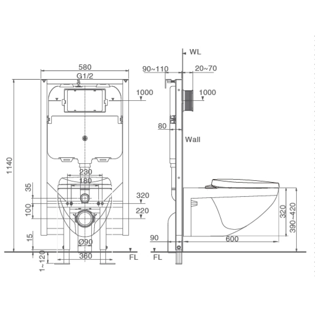 Bồn Cầu INAX AC-23PVN Treo Tường Thùng Nước Âm