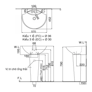 Chậu Lavabo treo tường Inax L-288V/L-288VD chân đứng