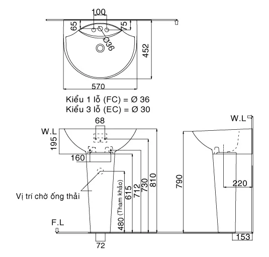 Chậu Lavabo treo tường Inax L-288V/L-288VD chân đứng