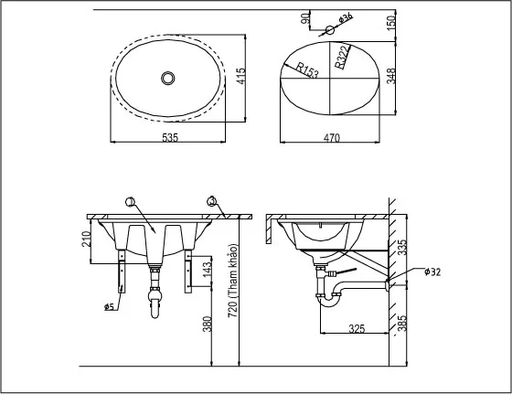 Chậu Rửa Lavabo Inax L-2293V Âm Bàn Oval