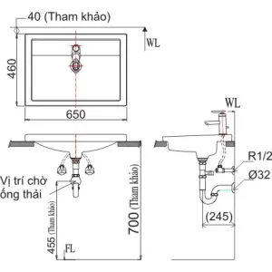 Chậu Rửa Lavabo Inax L-2397V Dương Vành