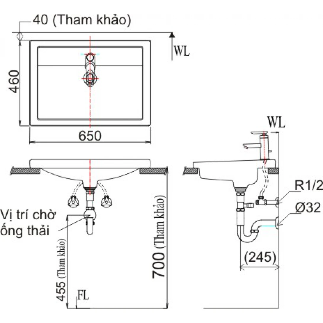 Chậu Rửa Lavabo Inax L-2397V Dương Vành