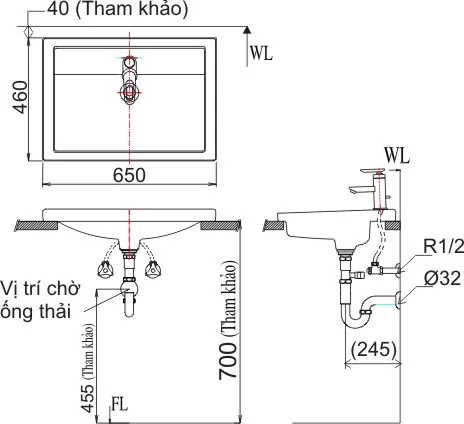 Chậu Rửa Lavabo Inax L-2397V Dương Vành
