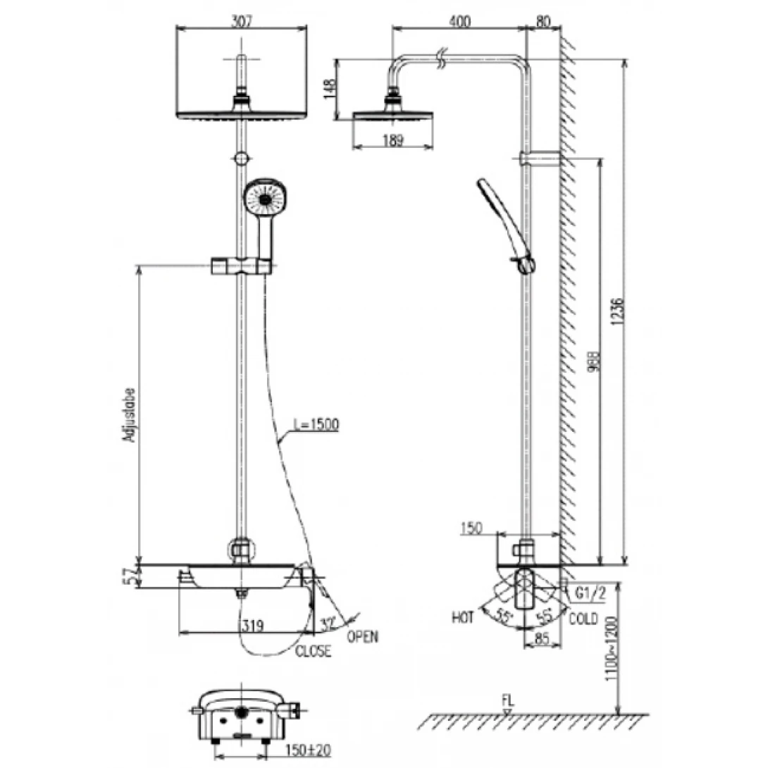 Vòi Sen Cây Tắm Inax BFV-615S-8C Nóng Lạnh