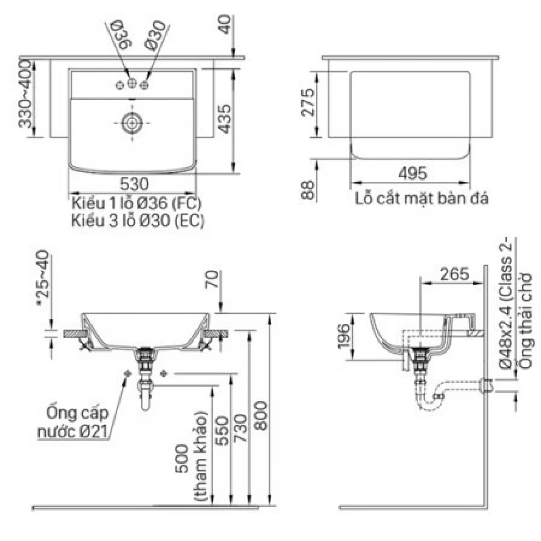 Chậu Rửa Mặt Lavabo Inax L-345V Bán Âm bàn