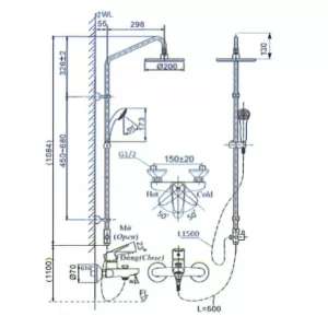 Vòi Sen Tắm Cây Inax BFV-1115S-3C Nóng Lạnh