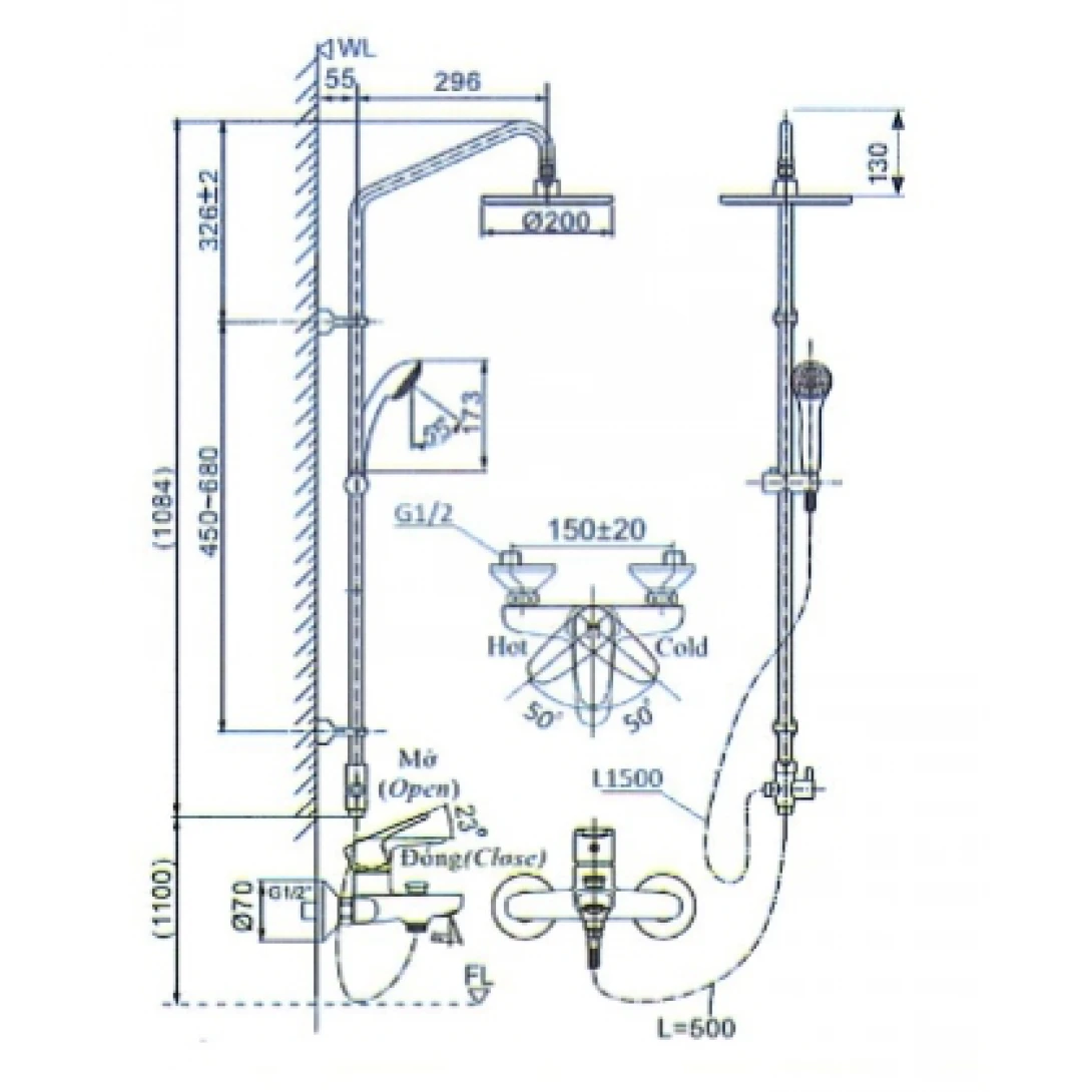 Vòi Sen Tắm Cây Inax BFV-1115S-3C Nóng Lạnh