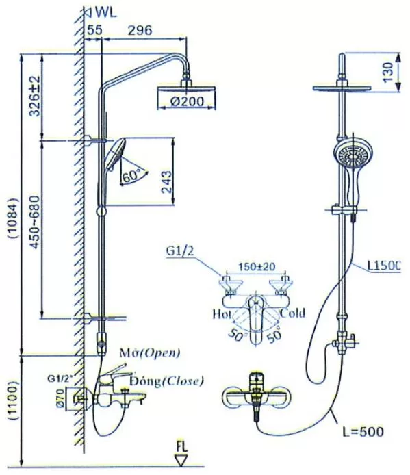 Vòi Sen Tắm Cây Inax BFV-1405S Nóng Lạnh