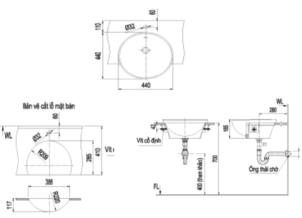 Chậu Rửa Mặt Lavabo Inax L-333V Bán Âm Tròn