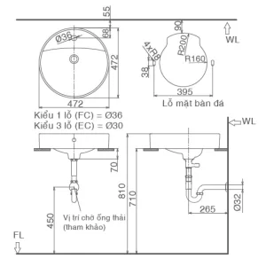 Chậu Rửa Lavabo Inax L-294V Để Bàn Tròn