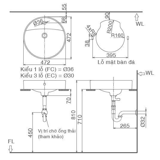 Chậu Rửa Lavabo Inax L-294V Để Bàn Tròn