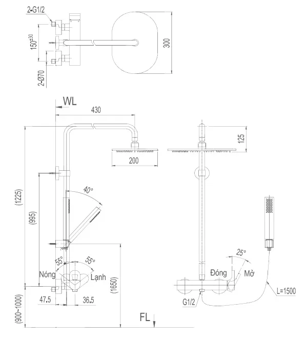 Vòi Sen Cây Tắm Inax BFV-60S Nóng Lạnh