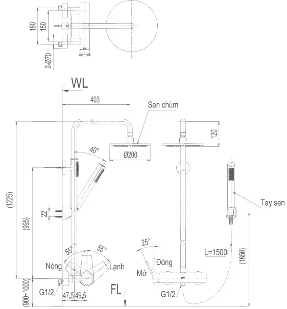 Vòi Cây Sen Tắm Nóng Lạnh Inax BFV-71S