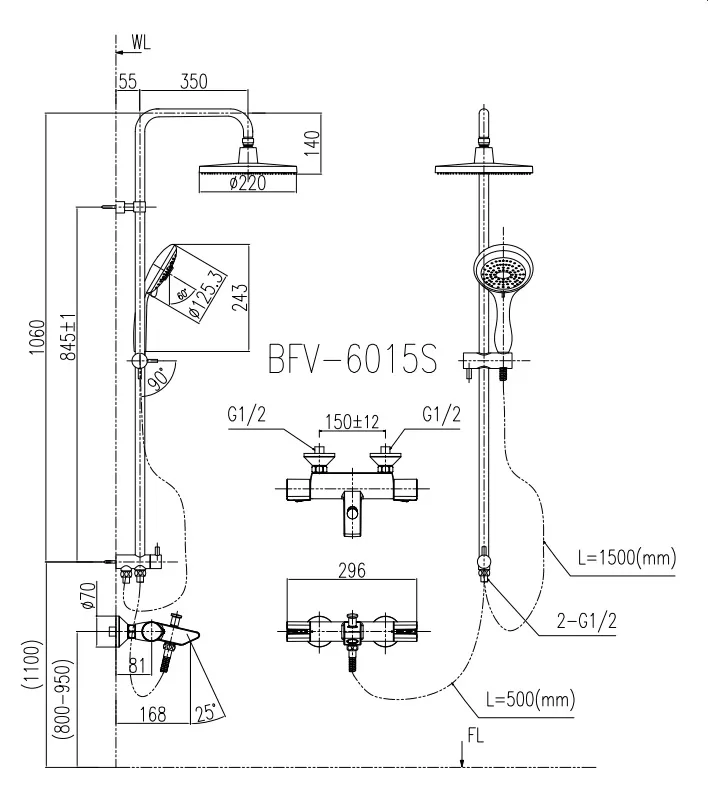 Vòi Sen Tắm Cây Inax BFV-6015S nhiệt độ