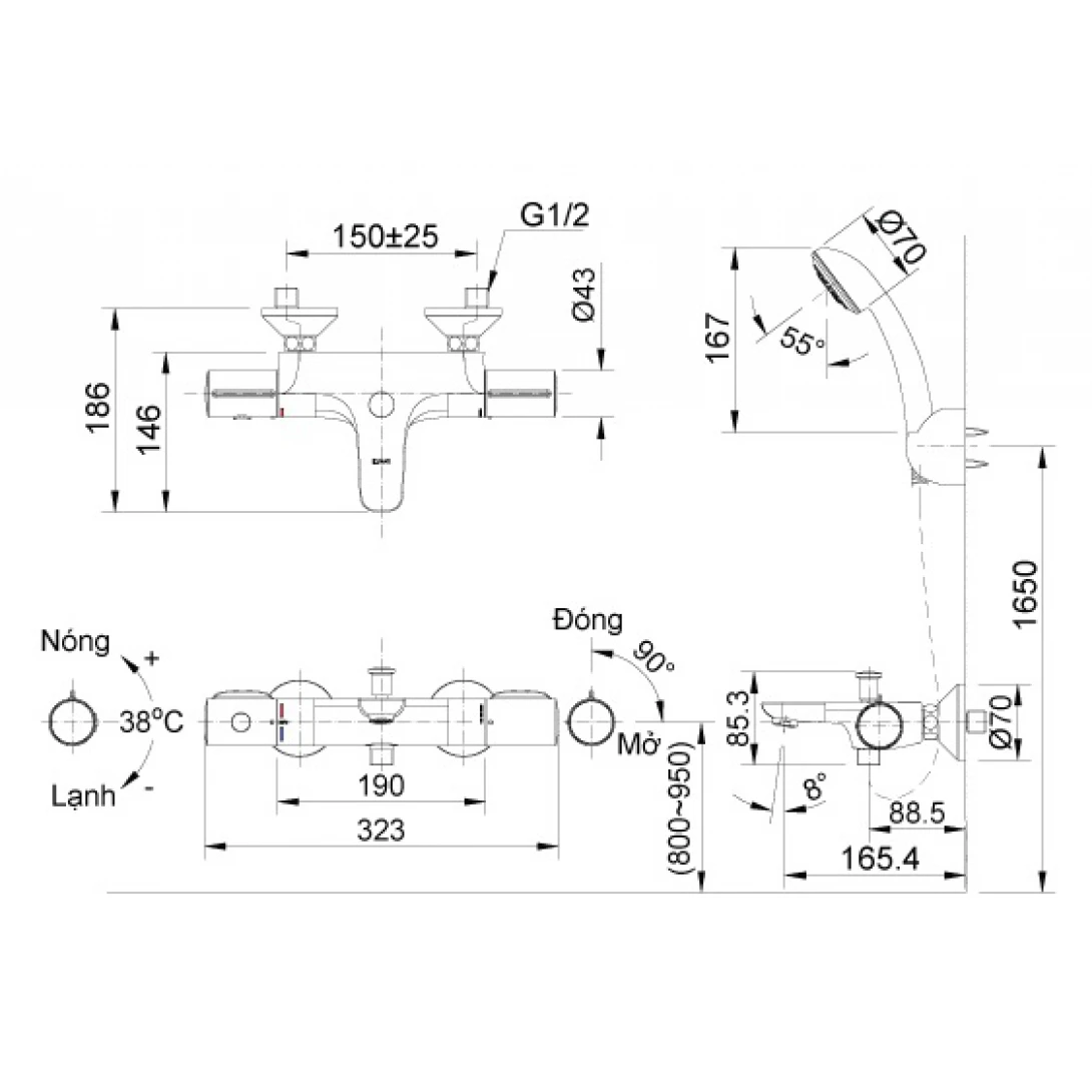 Vòi Sen Tắm Inax BFV-3413T-3C Nhiệt Độ