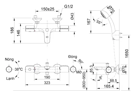 Vòi Sen Tắm Inax BFV-3413T-3C Nhiệt Độ