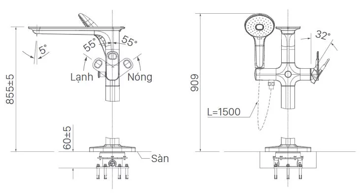 Vòi Sen Xả Bồn Tắm INAX BFV-656S Đặt Sàn