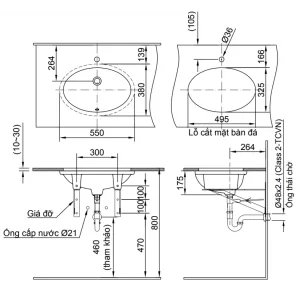 Chậu Rửa Lavabo Inax L-2216V Âm Bàn Oval
