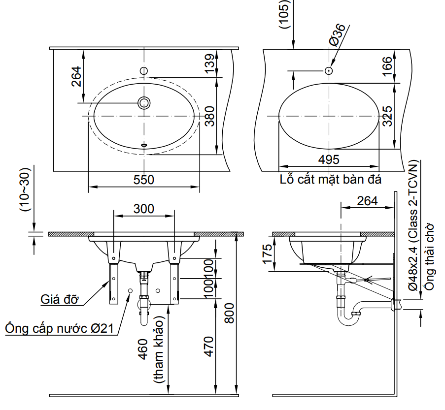 Chậu Rửa Lavabo Inax L-2216V Âm Bàn Oval