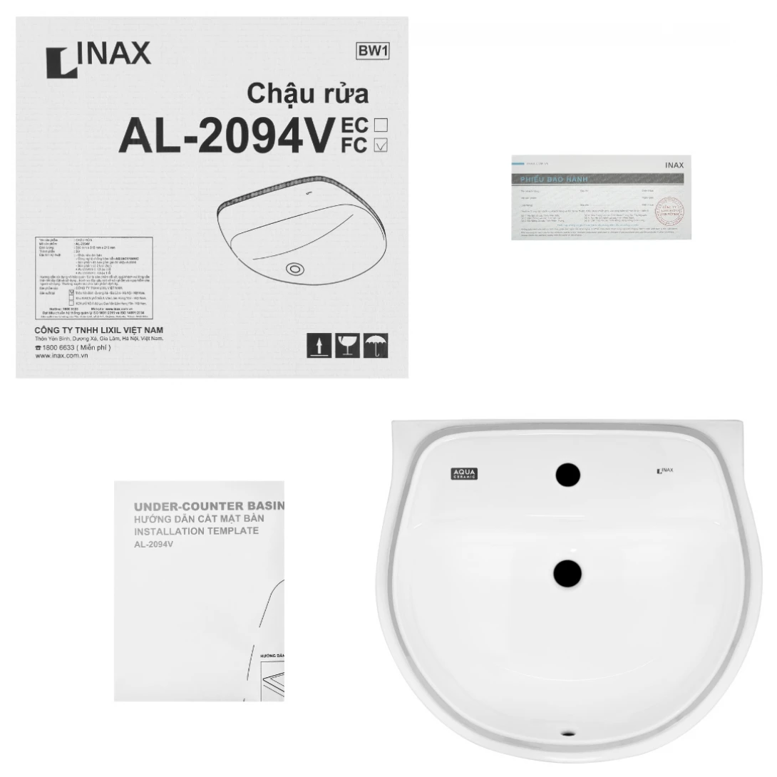 Chậu Rửa Lavabo Inax AL-2094V Âm Bàn AquaCeramic
