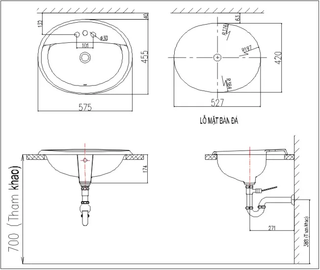 Chậu Rửa Lavabo Âm Bàn Inax L-2395V Dương Vành