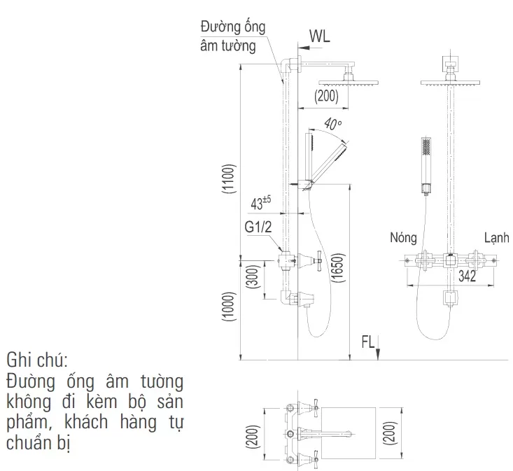 Vòi Sen Tắm Âm Tường Inax BFV-81SEHC Nóng Lạnh