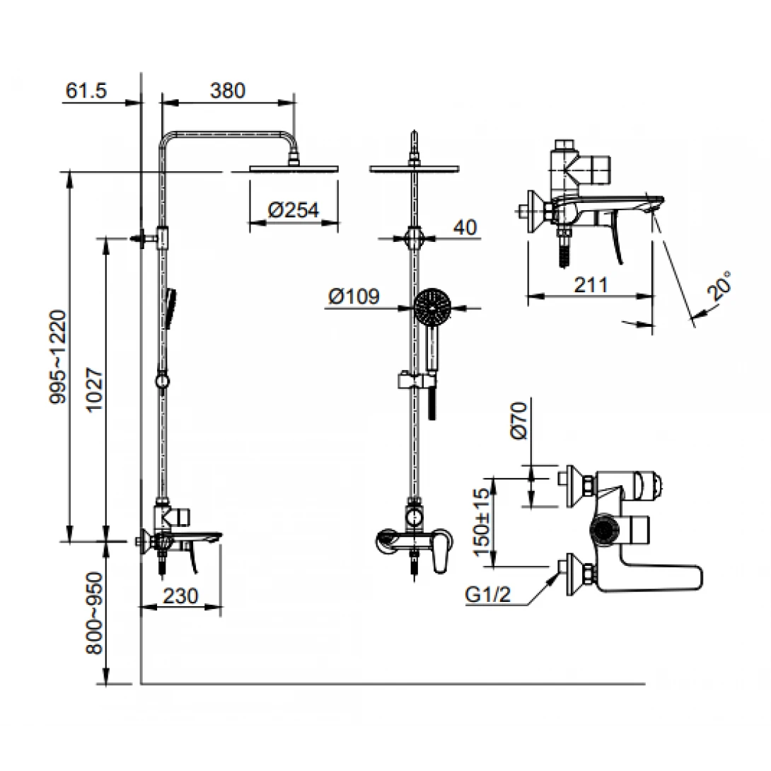 Vòi Sen Tắm Cây Inax BFV-515S