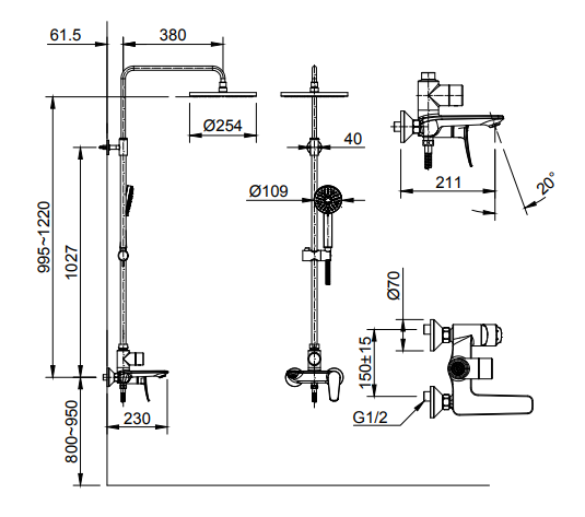 Vòi Sen Tắm Cây Inax BFV-515S