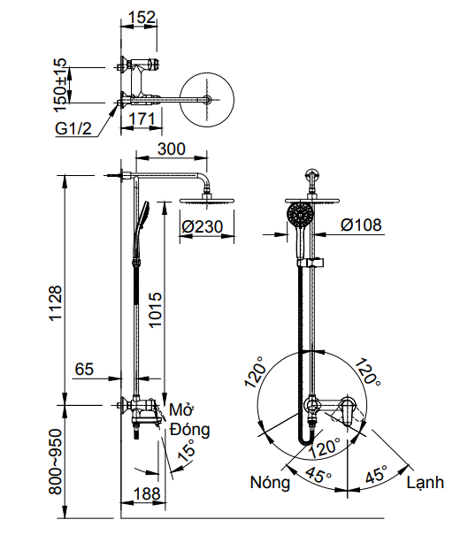 Vòi Sen Tắm Cây Inax BFV-915S Nóng Lạnh