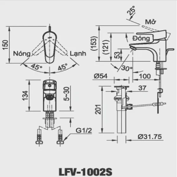 Vòi chậu lavabo nóng lạnh INAX LFV-1002S
