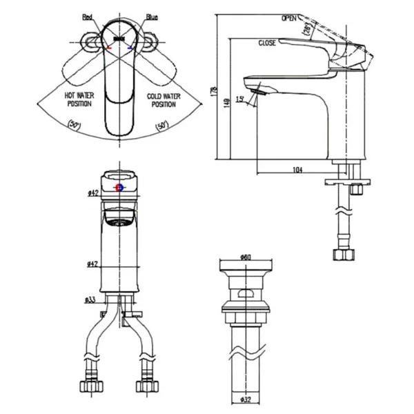 Vòi chậu lavabo nóng lạnh INAX LFV-1402S-R - Bản vẽ kỹ thuật