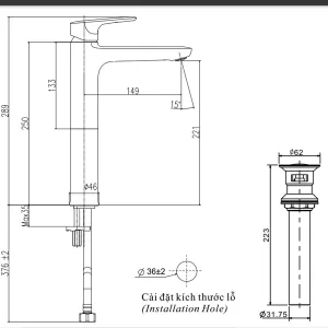 Vòi chậu lavabo nóng lạnh INAX LFV-1402SH - Bản vẽ kỹ thuật
