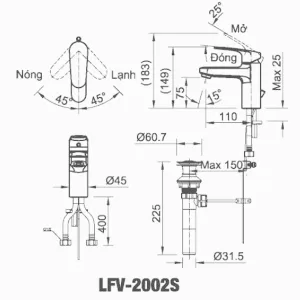 Vòi chậu lavabo nóng lạnh INAX LFV-2002S
