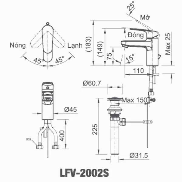 Vòi chậu lavabo nóng lạnh INAX LFV-2002S