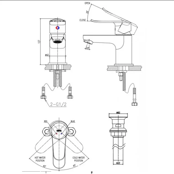 Vòi chậu lavabo nóng lạnh INAX LFV-2012S-R