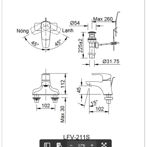 Vòi chậu lavabo nóng lạnh INAX LFV-211S - Bản vẽ kỹ thuật