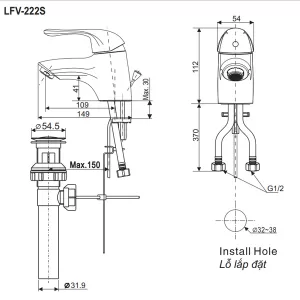 Vòi chậu lavabo nóng lạnh INAX LFV-222S - Bản vẽ kỹ thuật
