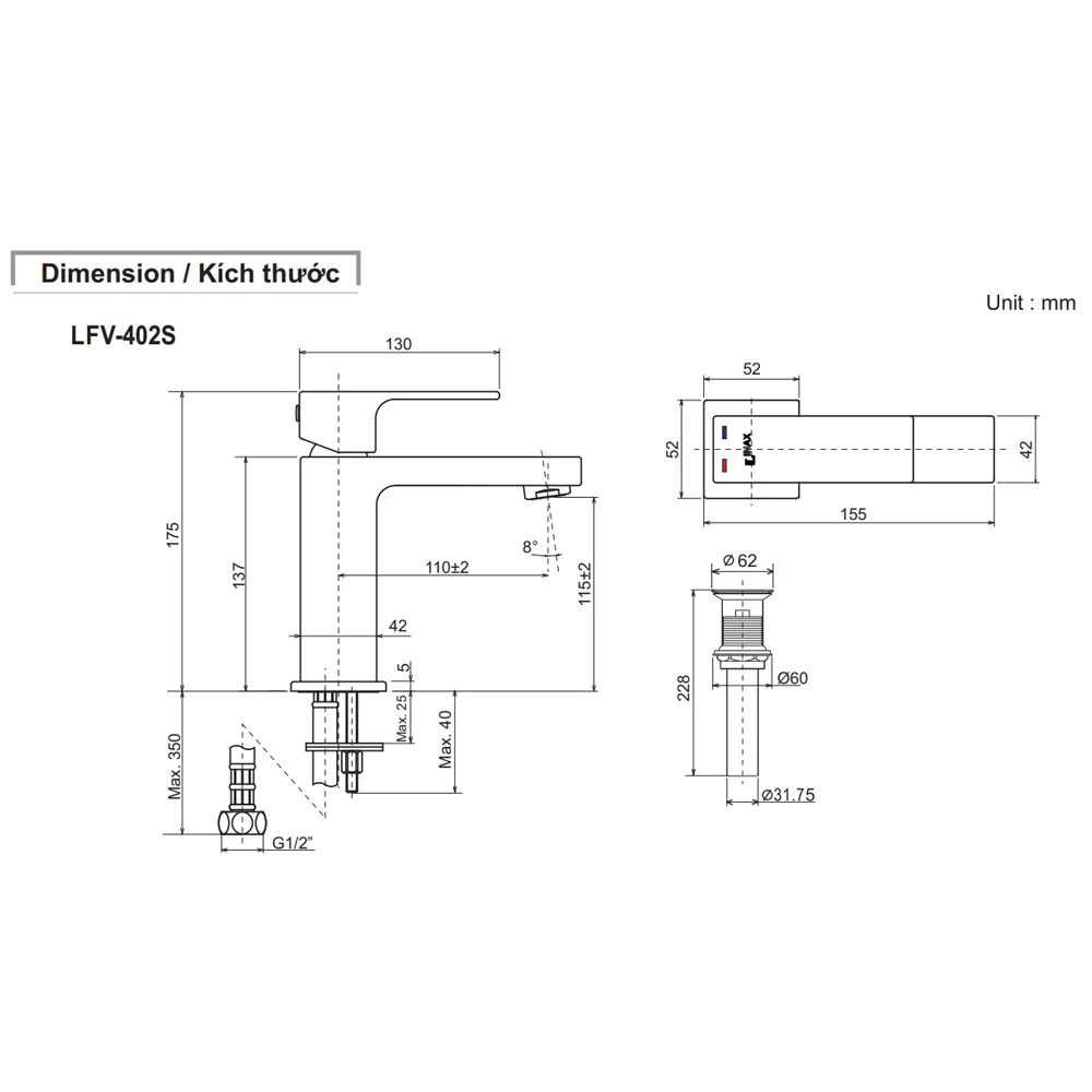 Vòi chậu lavabo nóng lạnh INAX LFV-402S