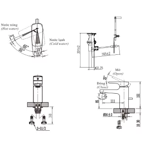 Vòi chậu lavabo nóng lạnh INAX LFV-5002S - Bản vẽ kỹ thuật