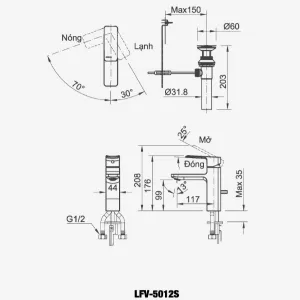 Vòi chậu lavabo nóng lạnh INAX LFV-5012S