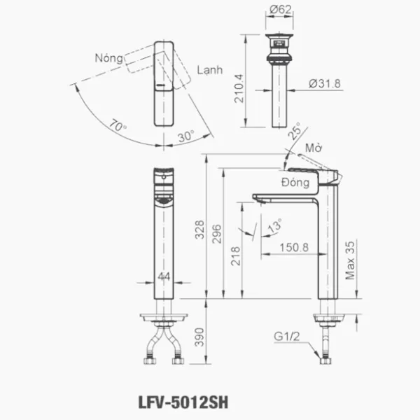Vòi chậu lavabo nóng lạnh INAX LFV-5012SH