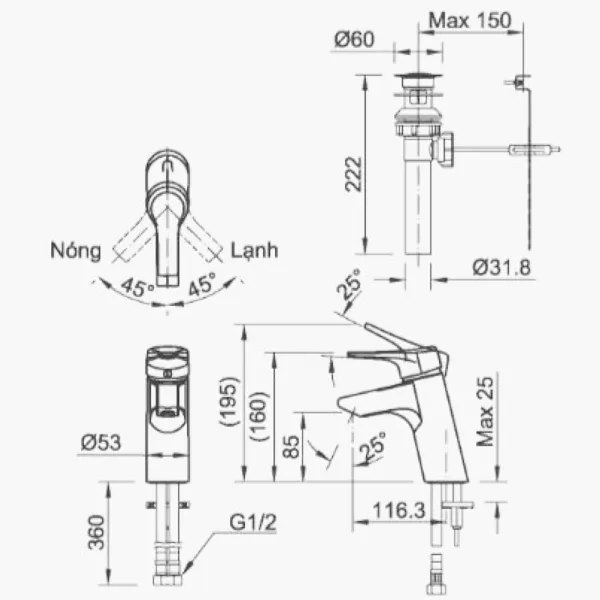 Vòi chậu lavabo nóng lạnh INAX LFV-6012S