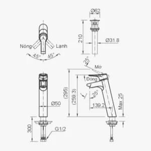 Vòi chậu lavabo nóng lạnh INAX LFV-6012SH